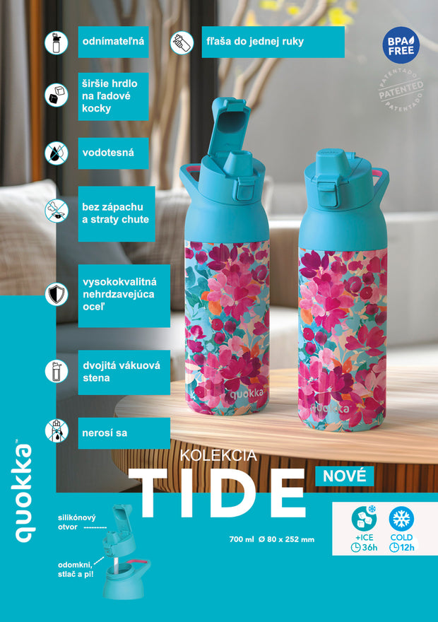 QUOKKA Thermal Tide With Strap 700 ml - Coral Sketch