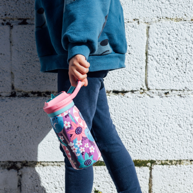 QUOKKA Kids Thermal Pop With Strap 445 ml - Blooming Garden