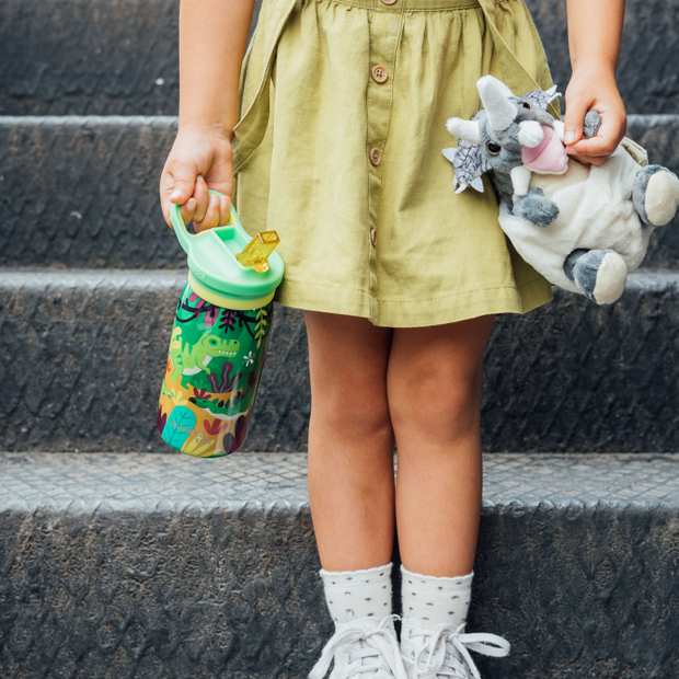 QUOKKA Kids Thermal Pop With Strap 445 ml - Dinosaurs Jungle